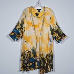 Midnight Velvet Duster Kimono Jacket and Tank Top Woman 1X Yellow Floral Beaded